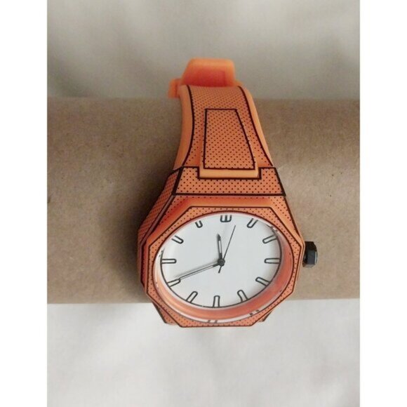Minimalist Cartoon Style Analog Men's Watch Orange New - Picture 2 of 5
